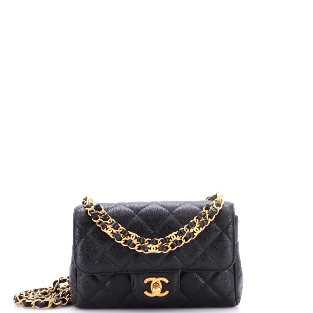 Pre-Owned Chanel Coco First Flap Bag Quilted Caviar Nano