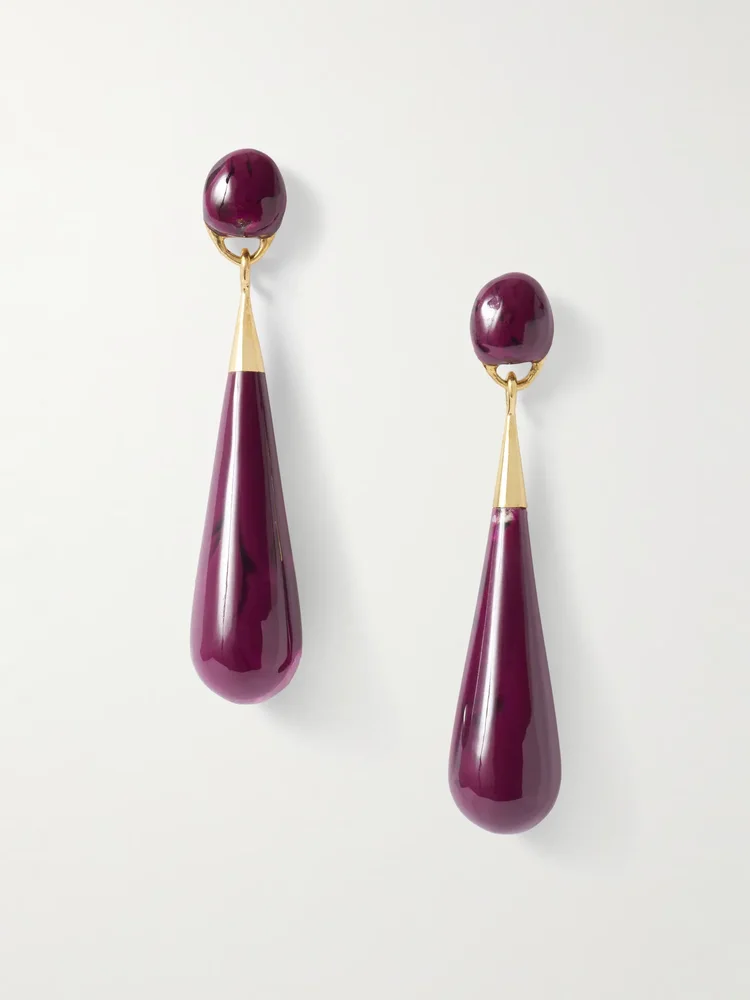 Dew Drop large gold-tone resin earrings