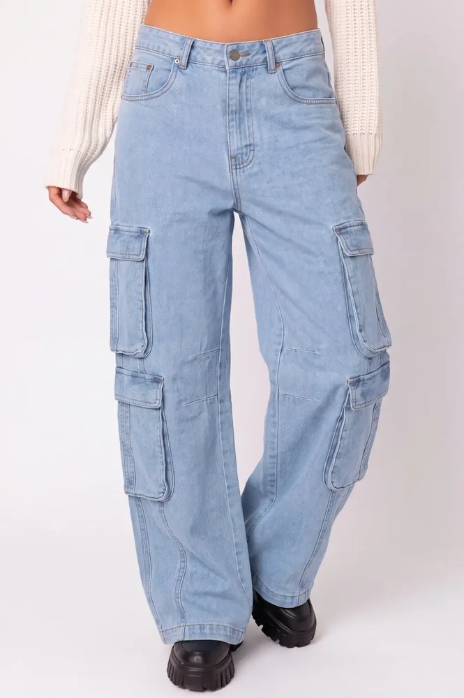High Waist Wide Leg Cargo Jeans