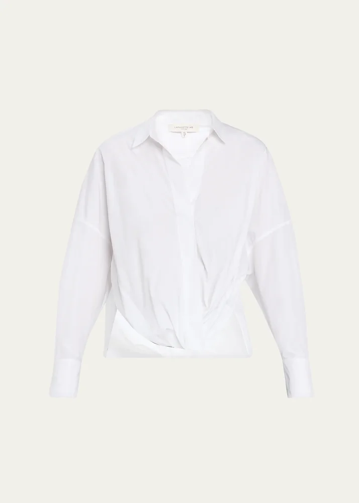 Oversized Draped Twist-Front Poplin Shirt