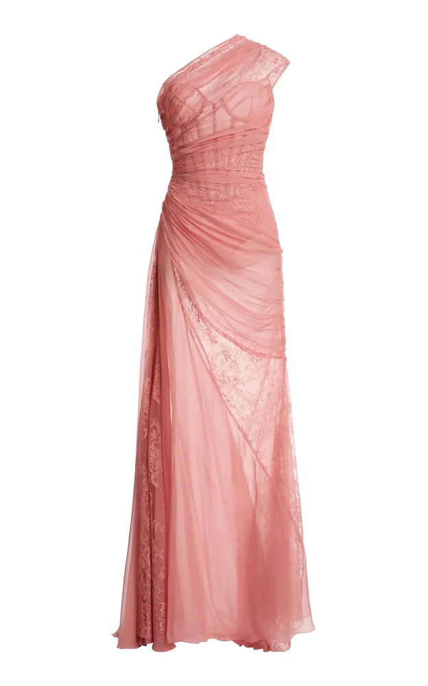 Lace-Inset Silk Chiffon Maxi Dress