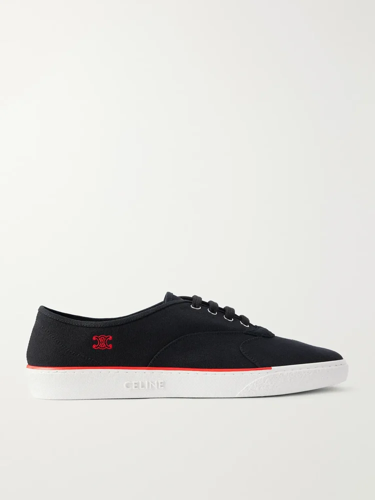 Logo-Detailed Suede-Trimmed Canvas Sneakers