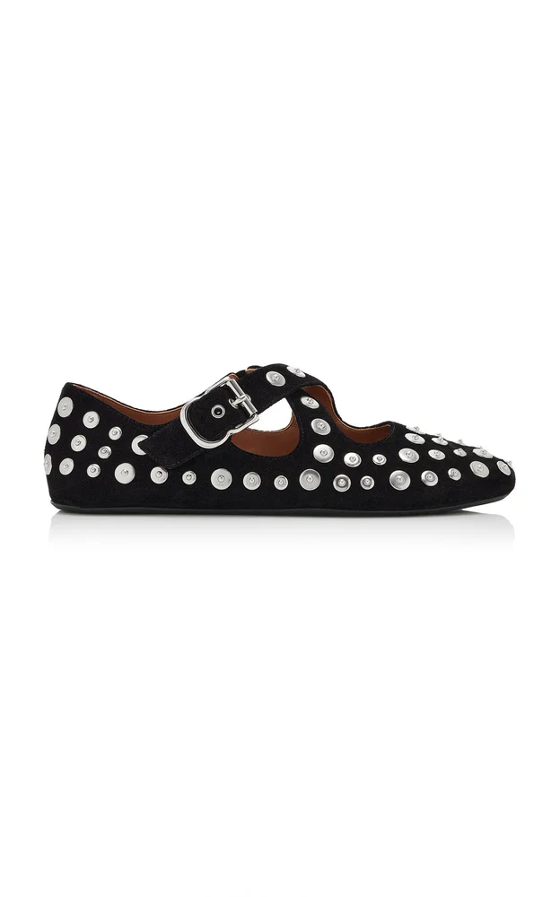Criss Cross Studded Suede Flats