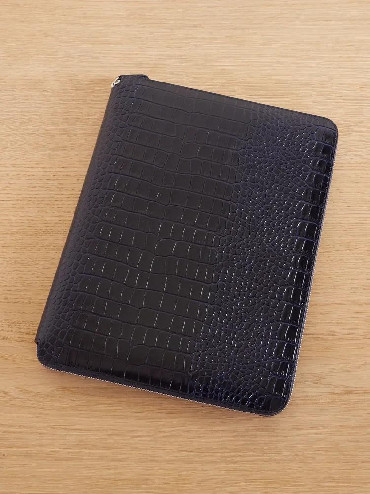Mara croc-embossed leather A4 folder
