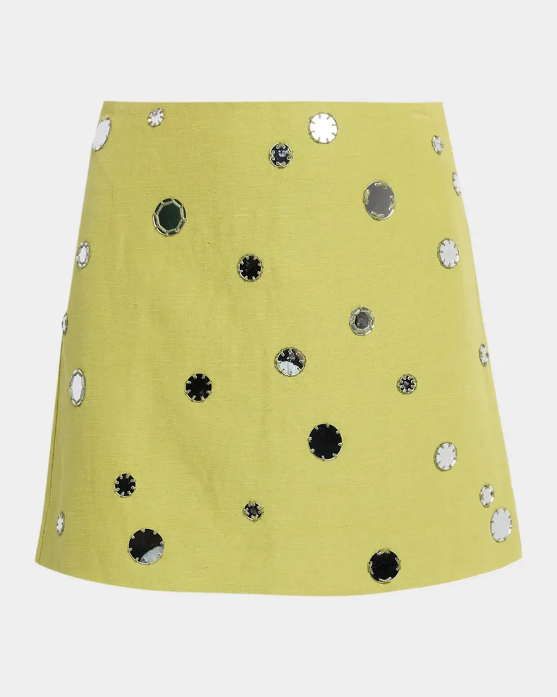 Ari Mirror-Embellished Linen-Blend Mini Skirt