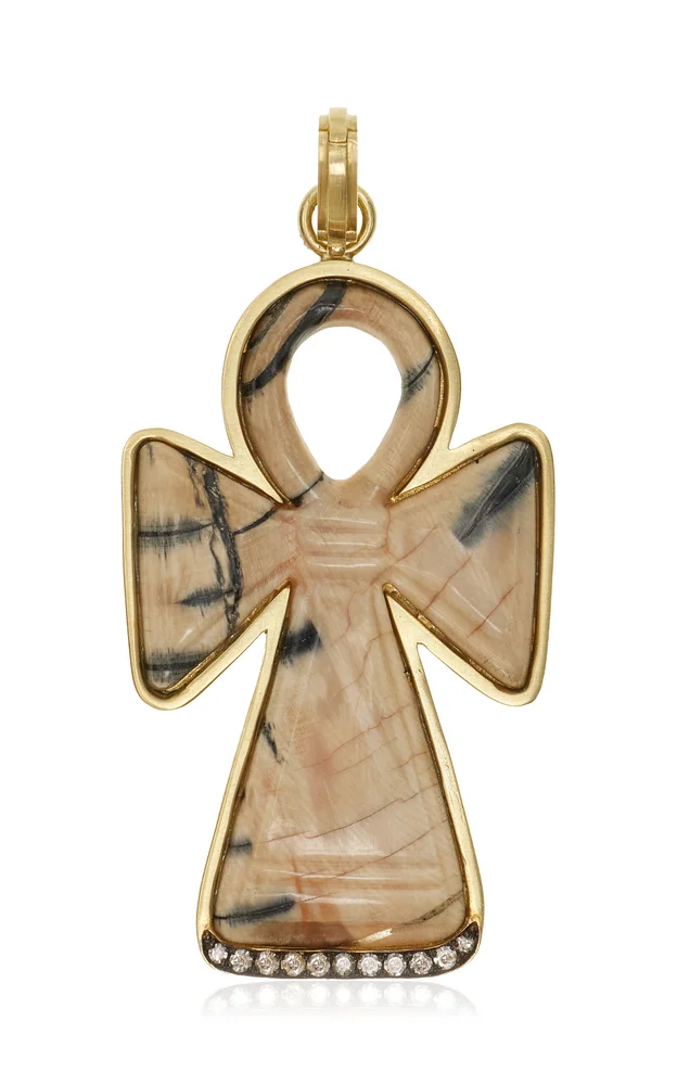 18K Yellow Gold Prehistoric Mammoth Ankh Diamond Pendant