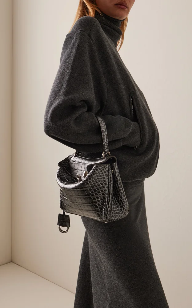 Rodeo Croc-Effect Metallic Leather Top Handle Bag