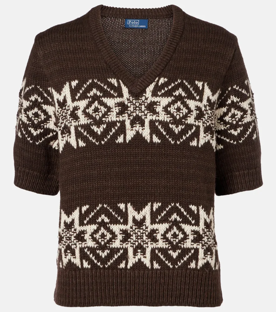 Intarsia cotton and wool sweater