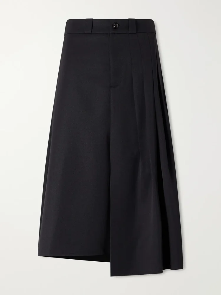 Origami asymmetric pleated virgin wool skirt