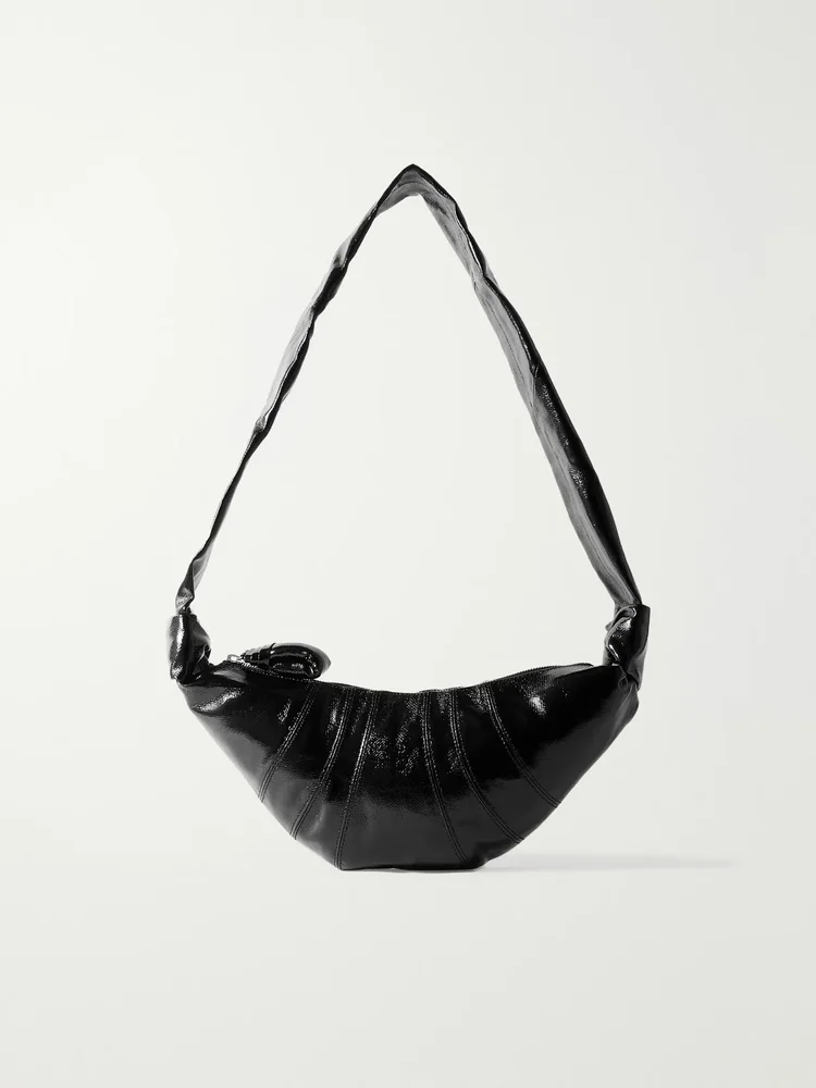Croissant small paneled coated-canvas shoulder bag