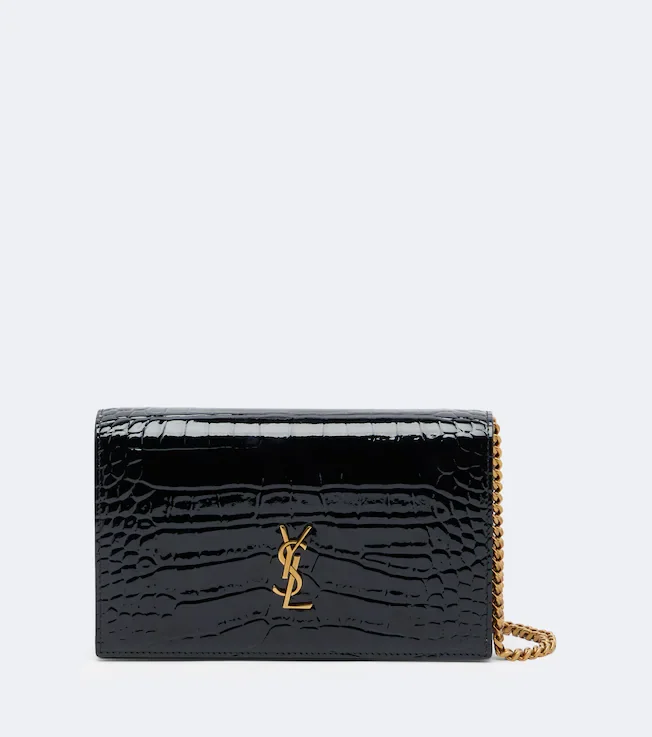Cassandre croc-effect leather chain wallet (black)