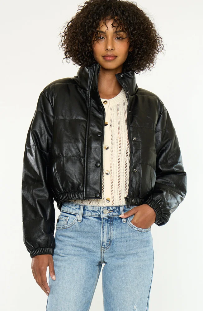 Taylor Cropped Faux Leather Puffer Jacket