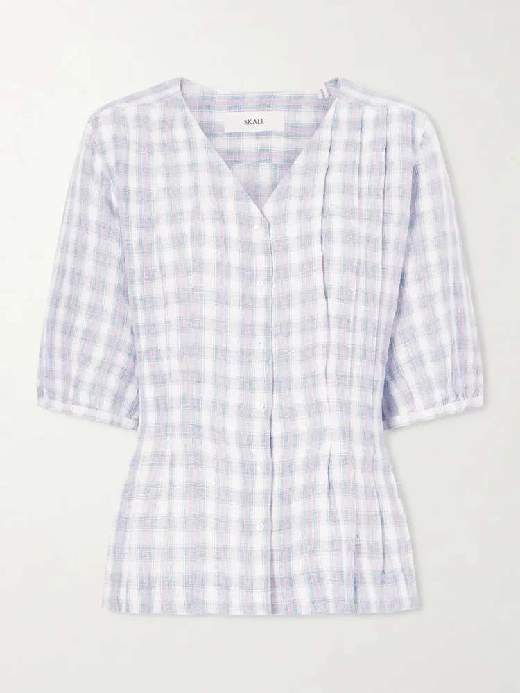 Elvira pleated checked linen shirt