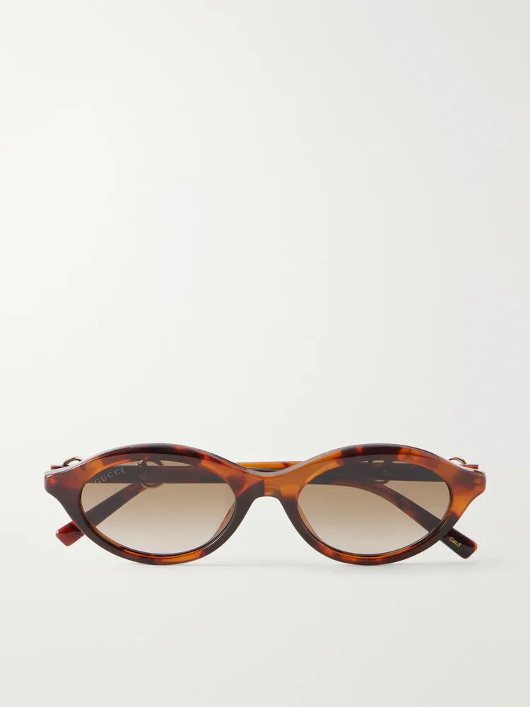 Horsebit-embellished round-frame recycled tortoiseshell-acetate sunglasses
