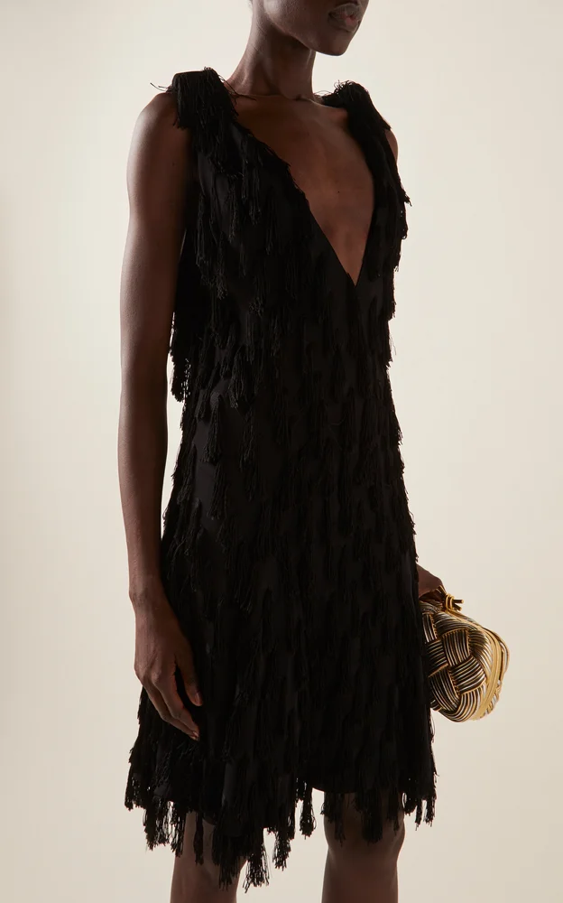 Fringed Fil Coupe Crepe Mini Dress