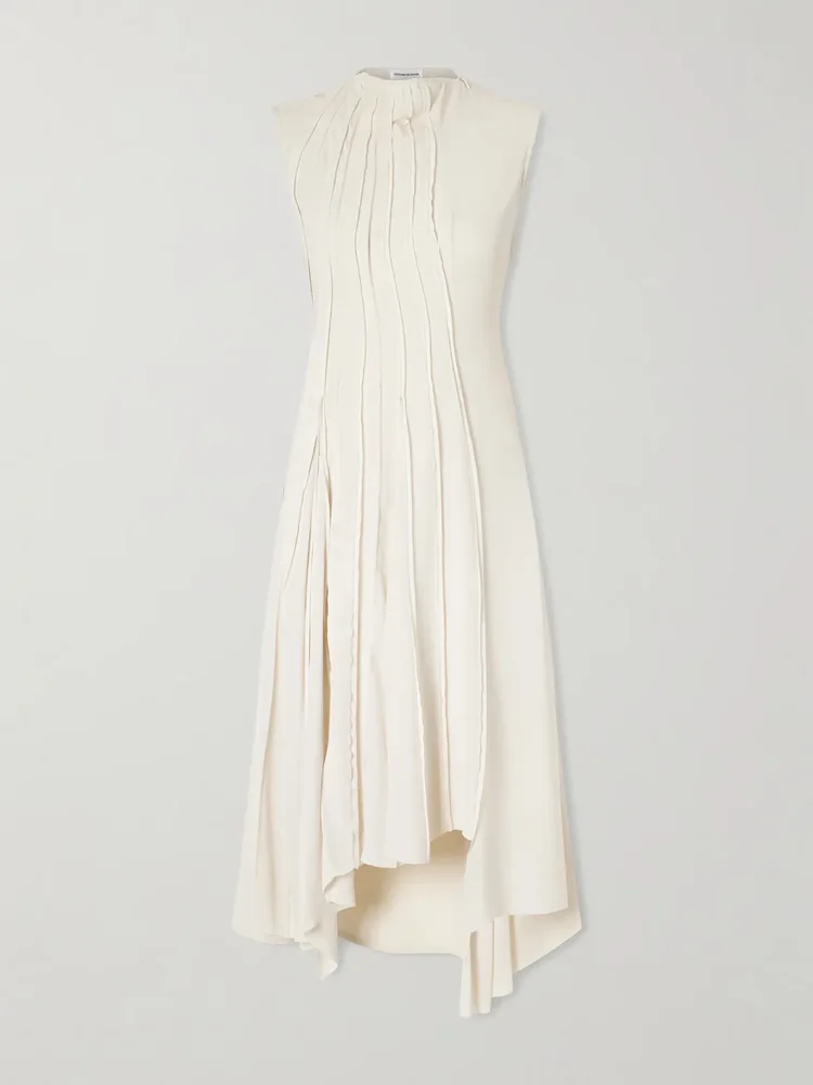 pleated cady midi dress