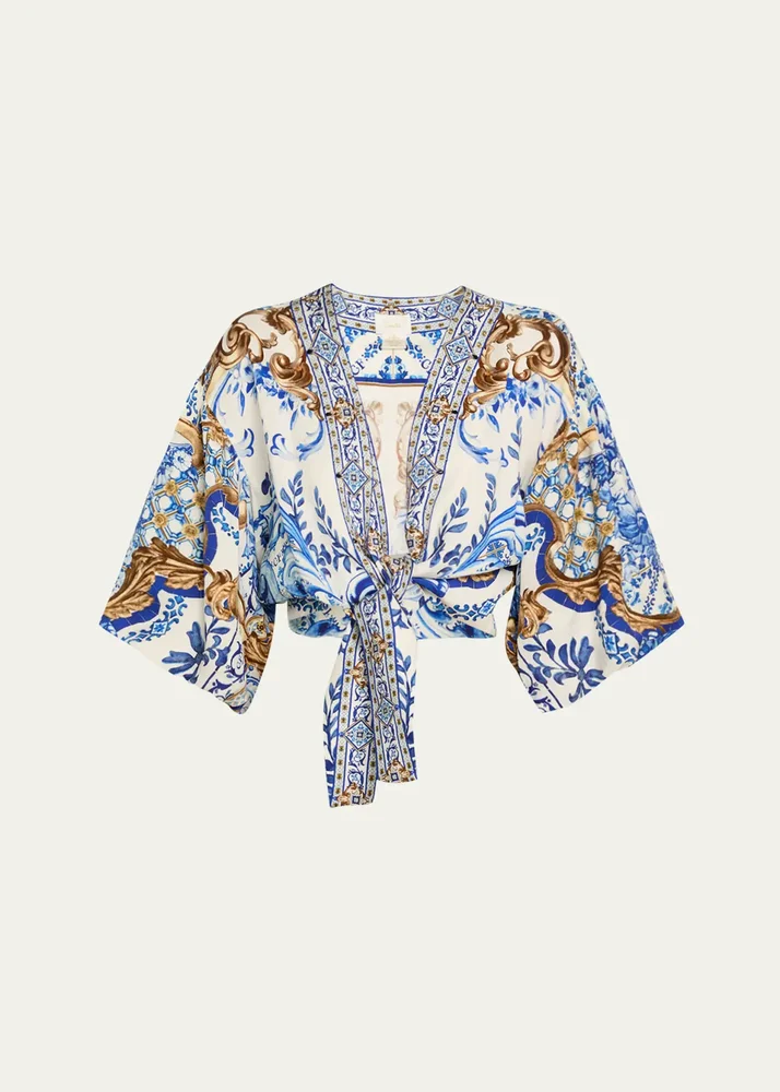 Azul Adventured Tie-Front Puff-Sleeve Top