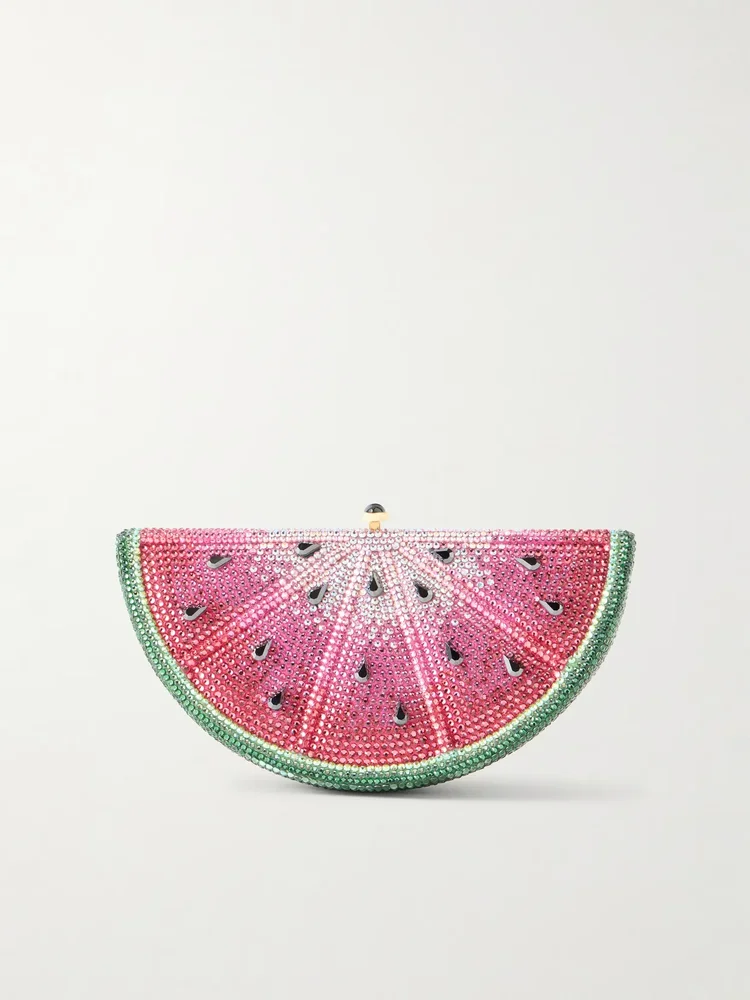 Watermelon Slice crystal-embellished gold-tone clutch