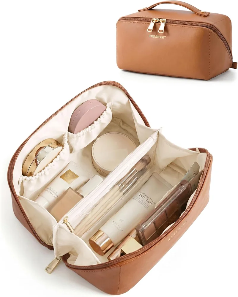 Makeup Bag Travel Cosmetic Case in Classic Brown