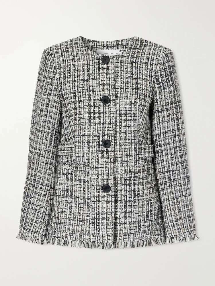 Aurelia fringed checked tweed jacket