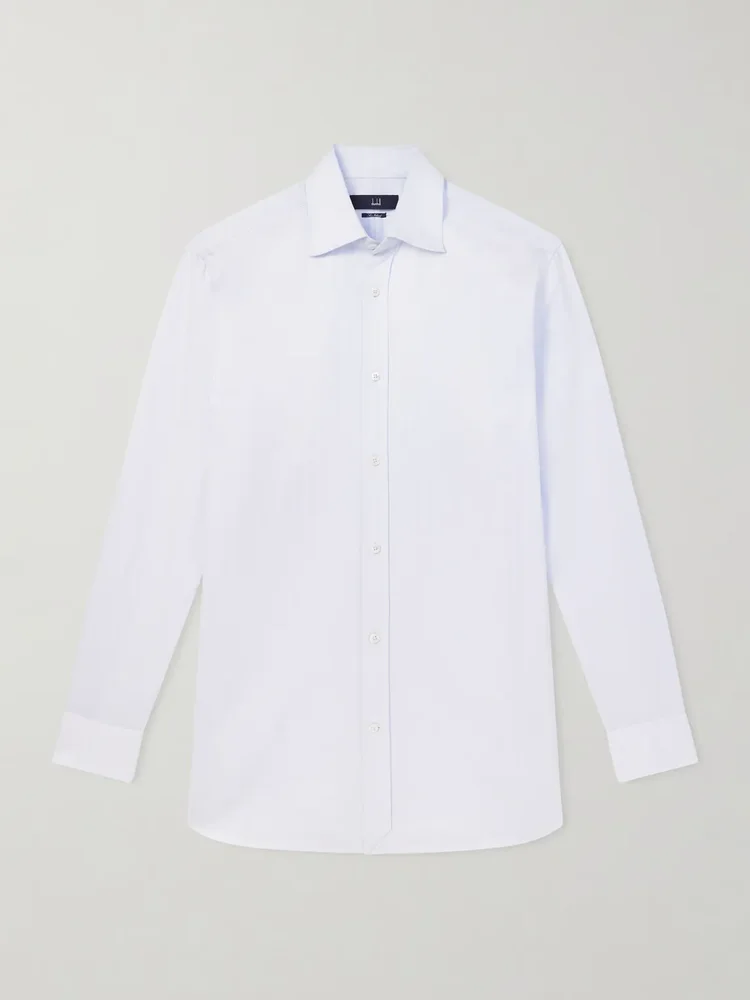 Cutaway-Collar Herringbone Cotton Shirt