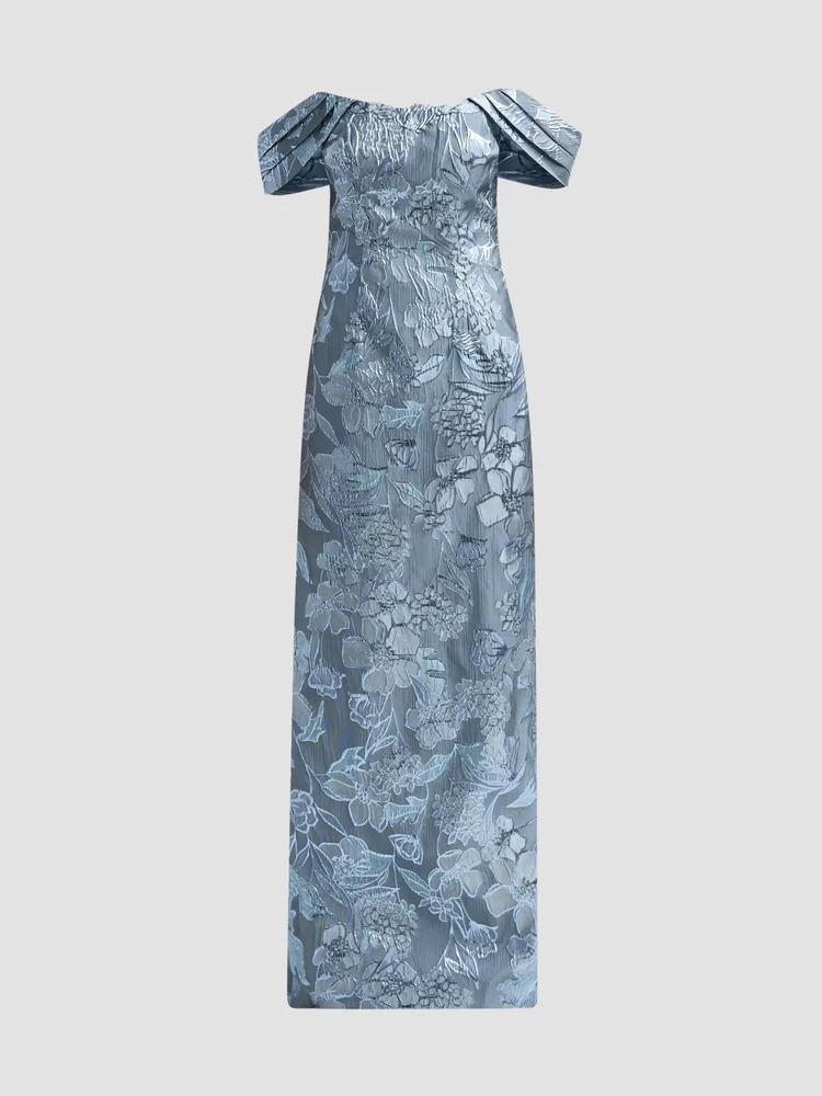 Floral Fil Coupe Off-The-Shoulder Gown