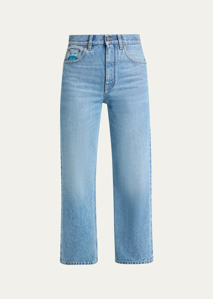 Embroidered-Logo Straight Jeans