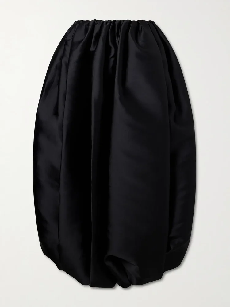 Gathered duchesse-satin maxi skirt