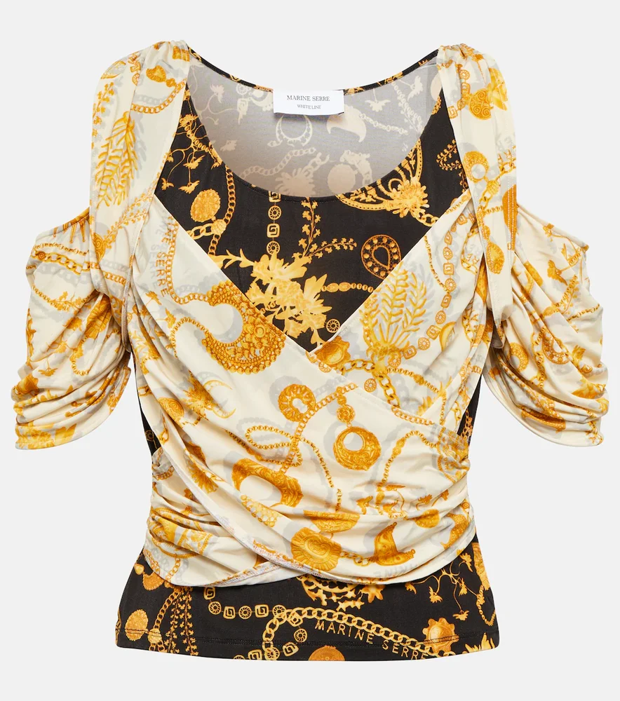 Draped printed cutout top