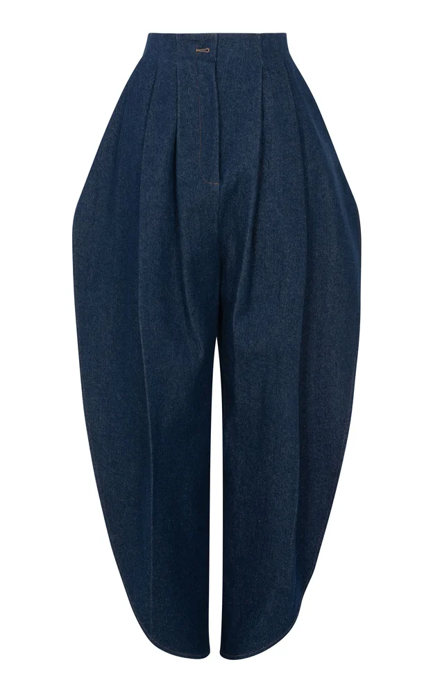 Rounded Cotton Barrel-Leg Pants