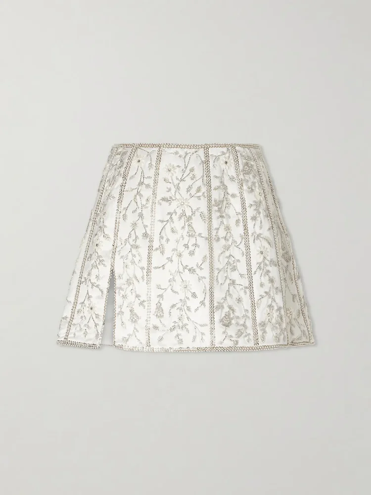 Brigitte crystal-embellished satin mini skirt