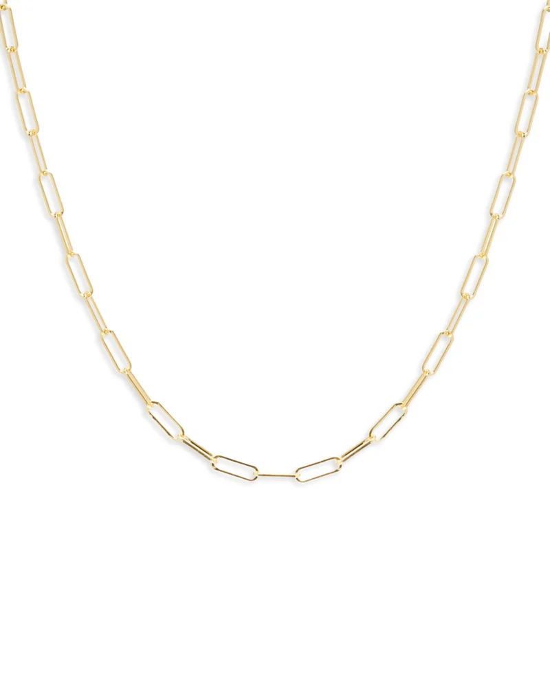 14K Yellow Gold Heavy Metal Small Paperclip Link Chain Necklace, 16"