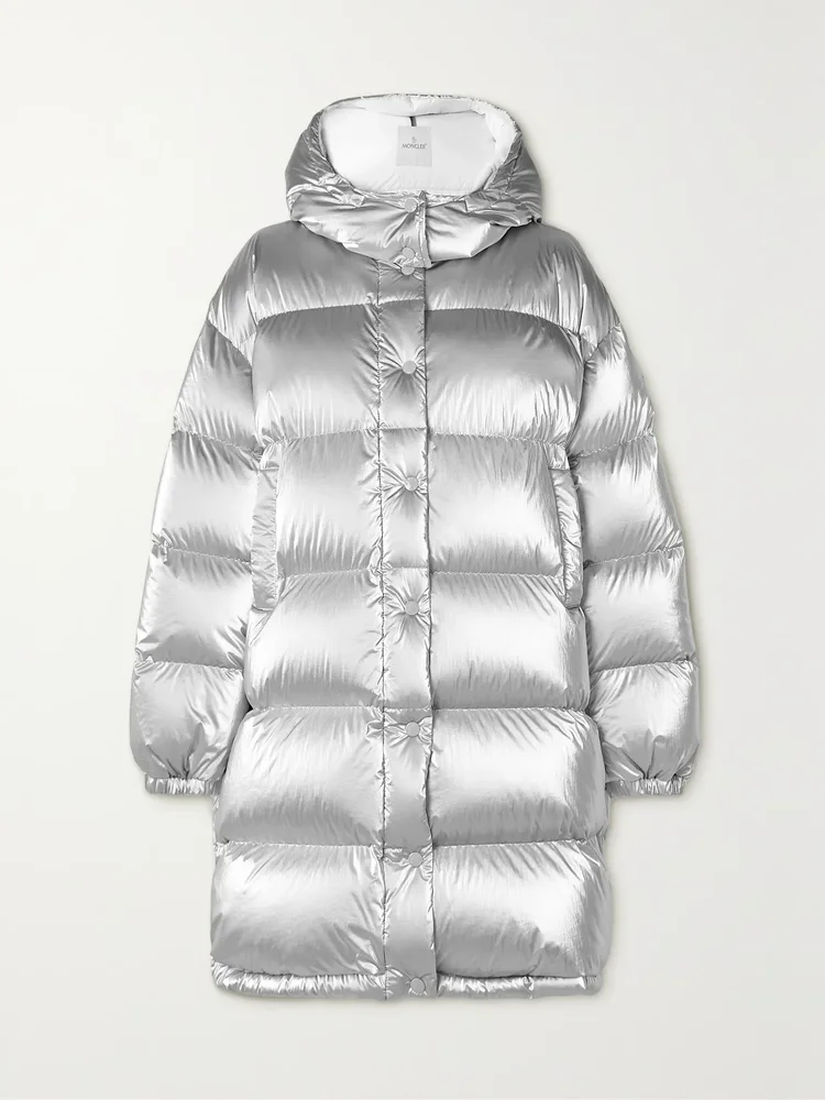 Gaou hooded quilted metallic shell down jacket