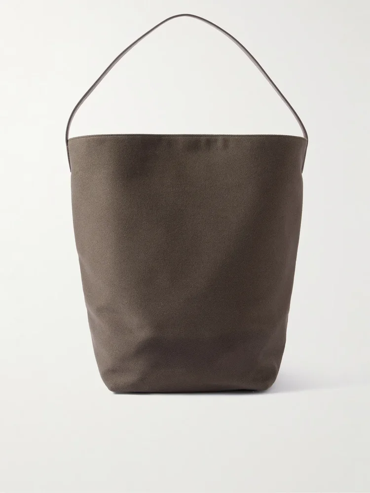 N/S large leather-trimmed cotton-twill tote