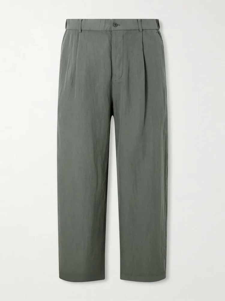 Wide-Leg Cotton and Linen-Blend Twill Trousers