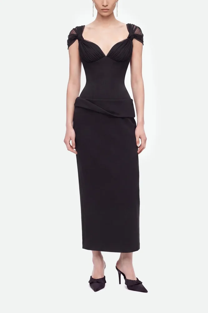 Boned Sweetheart Peplum Midi Dress