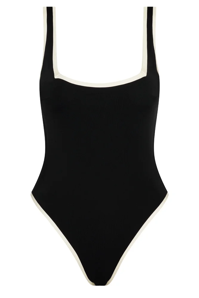 Corfu Color Block One Piece - Black/Ivory