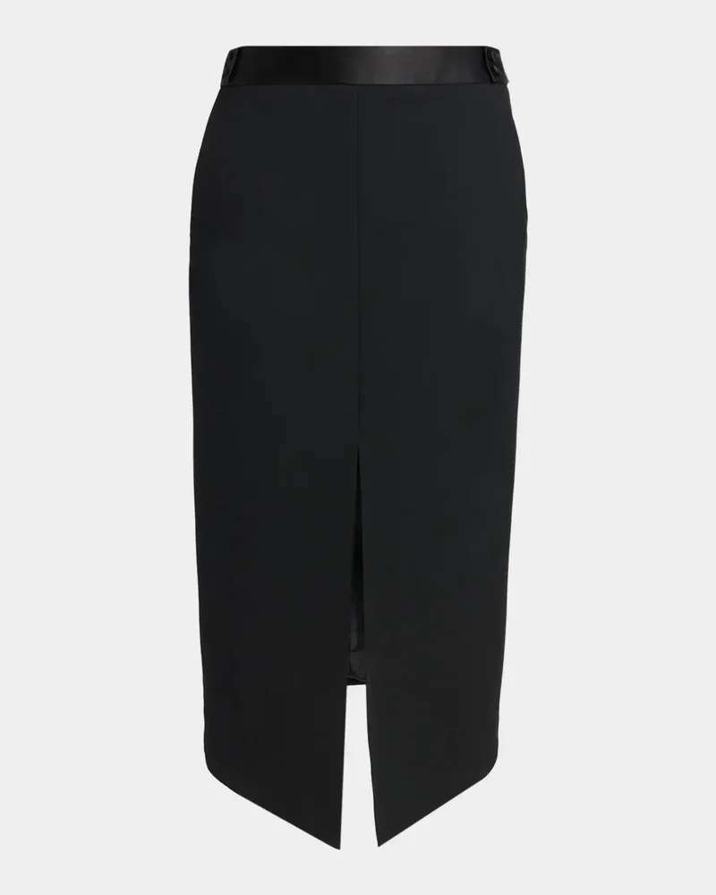Satin-Trim Wool High-Low Slit Skirt
