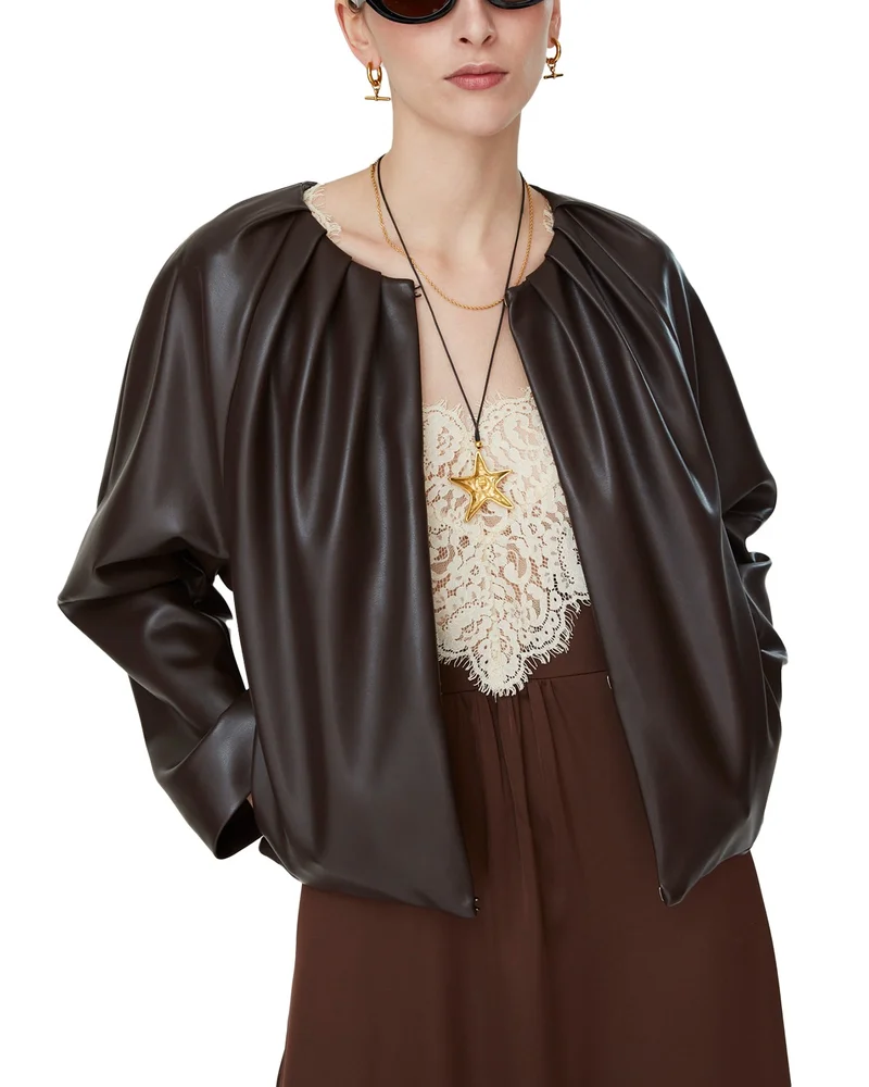 Ruched Faux Leather Jacket