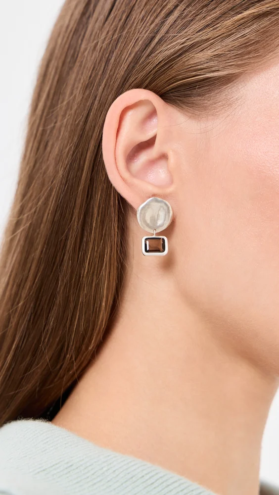 Sterling Silver Coin With Smokey Quartz Drop Earrings