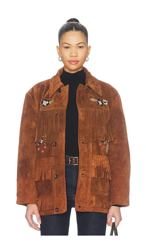 Hand Embroidered Suede Fringe Jacket