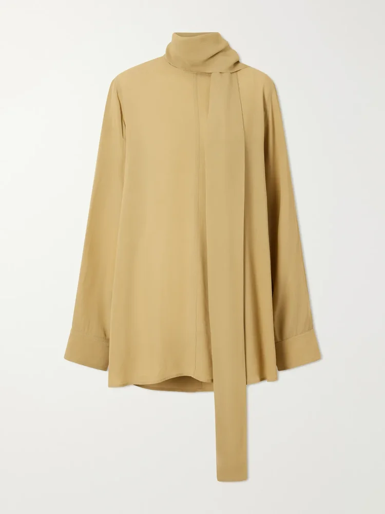 Tie-detailed crepe shirt