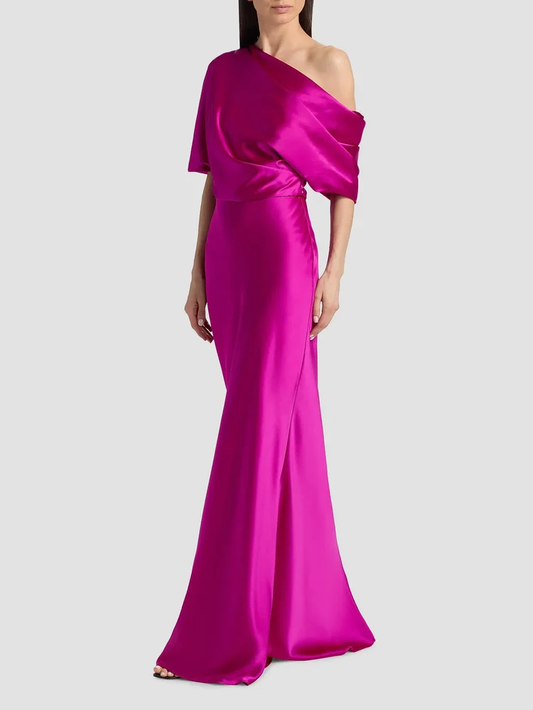 Satin One-Shoulder Gown