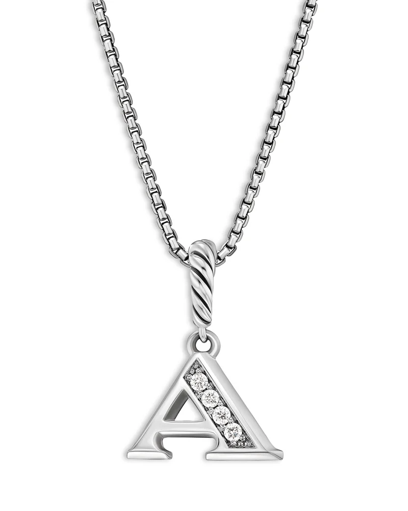 Pavé Initial Pendant Necklace in Sterling Silver with Diamond, 16"