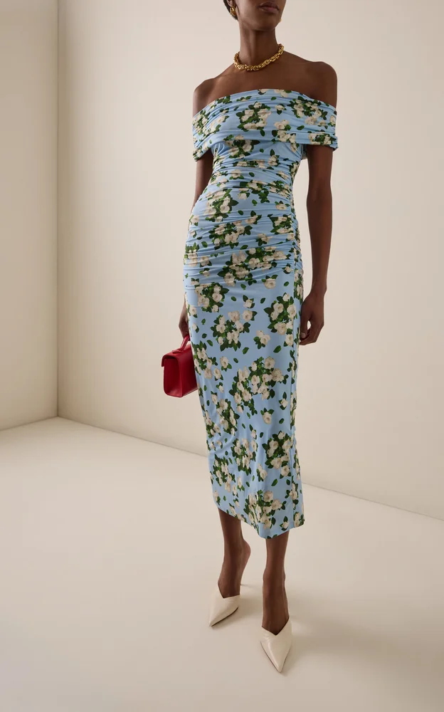 Floral Jersey Gathered Midi Dress