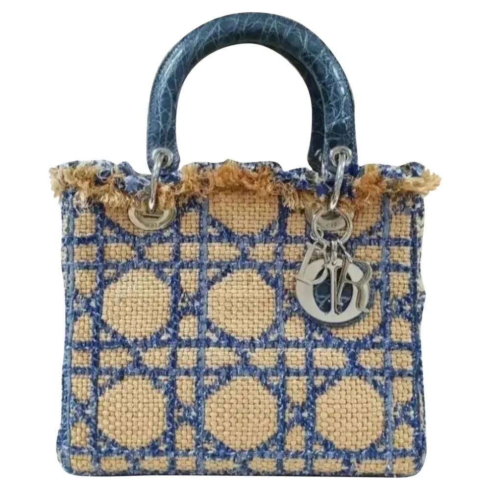 Pre-Owned Very Good Tweed Medium Lady Dior with Crocodile Handles