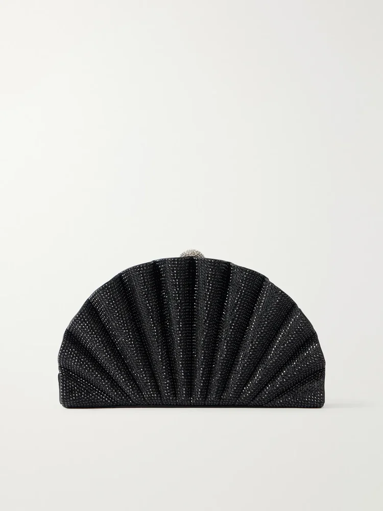 Origami Fan crystal-embellished satin clutch