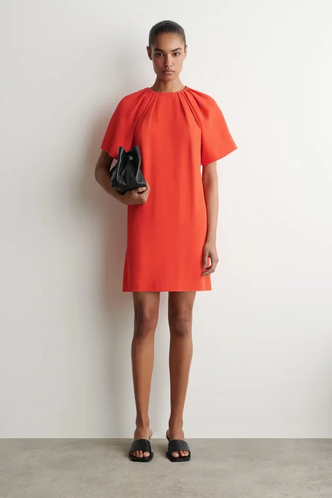 Gathered Short-Sleeved Mini Dress