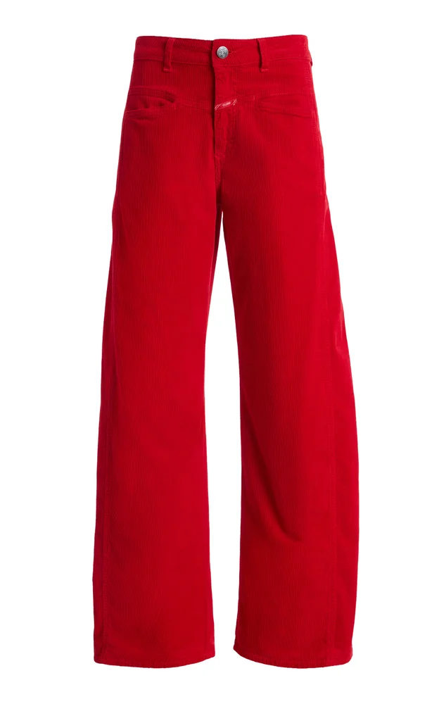 Tori-X Stretch-Corduroy Mid-Rise Barrel-Leg Jeans