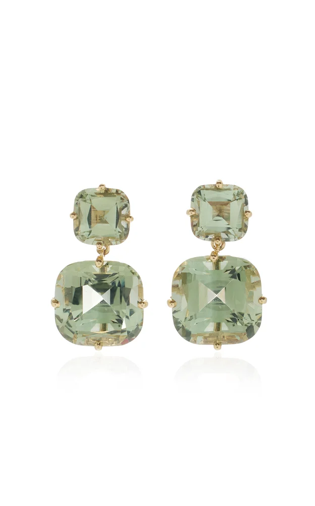18K Yellow Gold Prasiolite Earrings